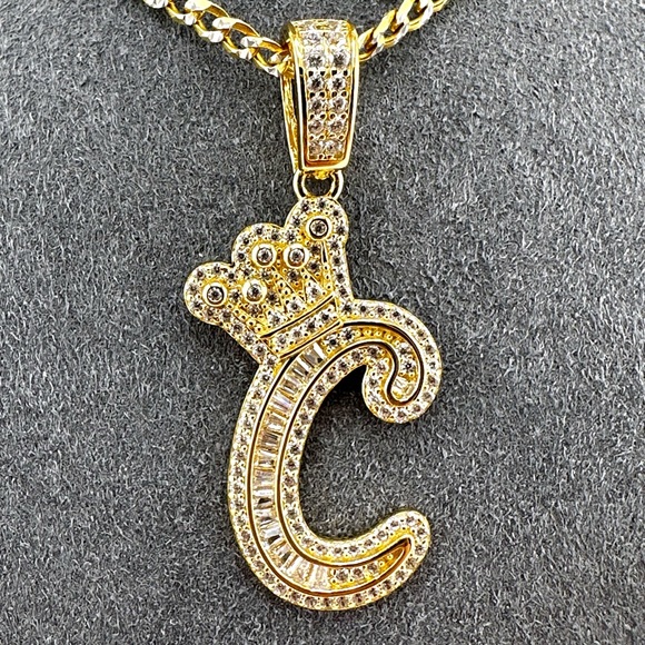 18K Gold Plated over 925 Solid Sterling Silver Letter C Initial Necklace - Picture 2 of 8